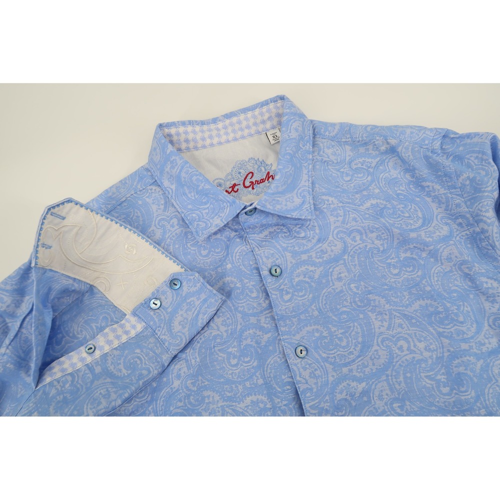 Robert Graham Button Down Mens XL Light Blue Paisley Linen Cotton Classic Fit